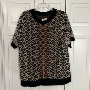 EUC Anthropology Maeve Ellinor Knit Short Sleeve Sweater Animal Print Size 1X